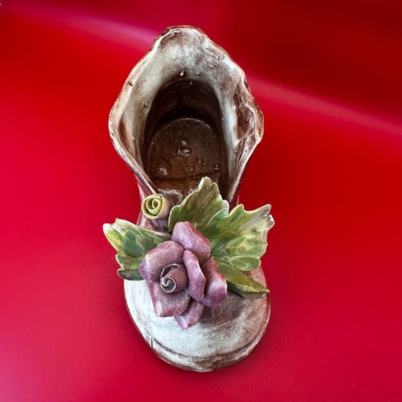 VTG 6.5" CERAMIC SHOE PLANTER FIGURINE w/ROSE - Picture 4 of 10